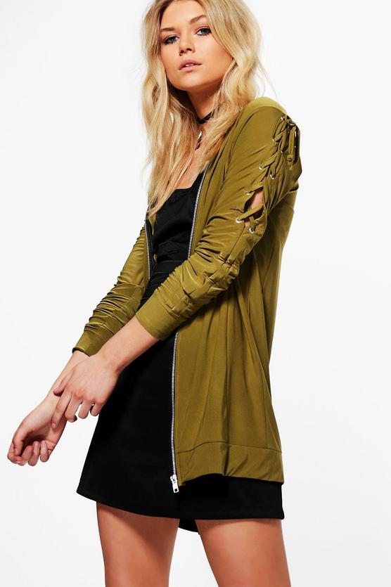 Petite Lola Lace Up Sleeve Bomber Jacket